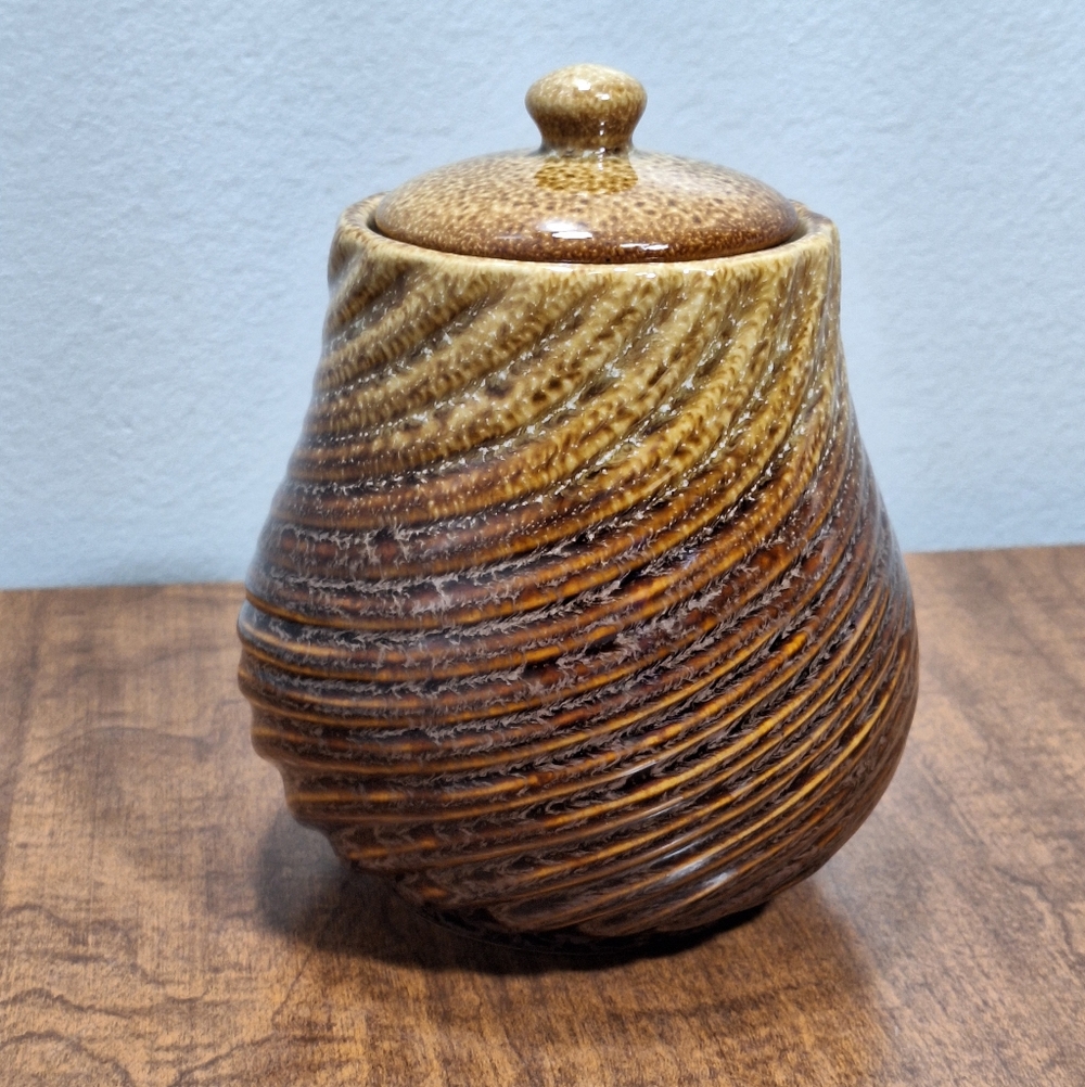 Studio Art Glazed Brown Thread Swirl Pottery 3 Piece Votive Candle Holder 6 Inch
